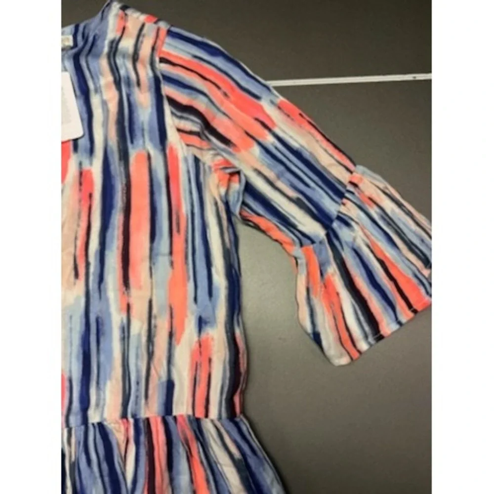 Gymboree Girls Size 14 Blue Coral Abstract Stripe Bell Sleeve Drop Waist Dress
